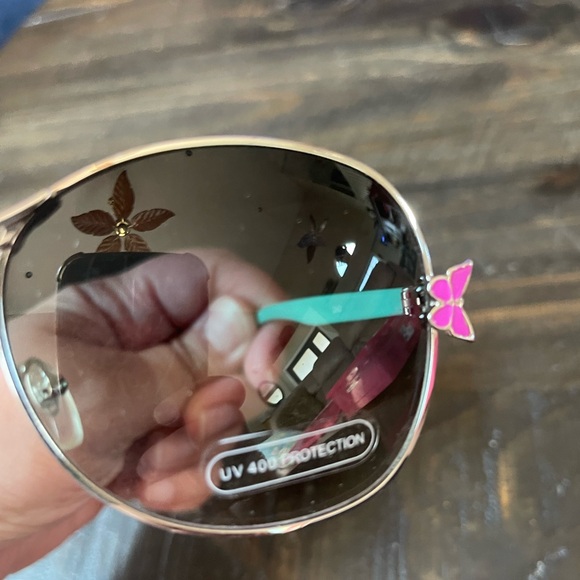 Turquoise Sunglasses with Enamel Pink Butterflies - Picture 3 of 3